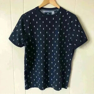 Michael Brandon Pineapple Printed Navy Blue Cotton T-Shirt Size M